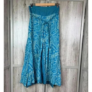 Purple Moon Pants Womens Small Paisley Print Blue Wide Leg High Rise Tulip Hem